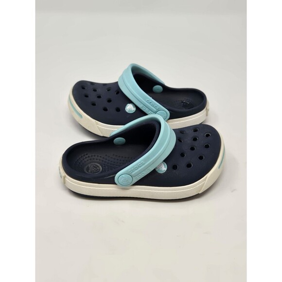CROCS NAVY BLUE & SKY BLUE SLIP ON SHOES CHILDREN KIDS YOUTH SIZE 6 7 SCHOOL - Picture 5 of 12